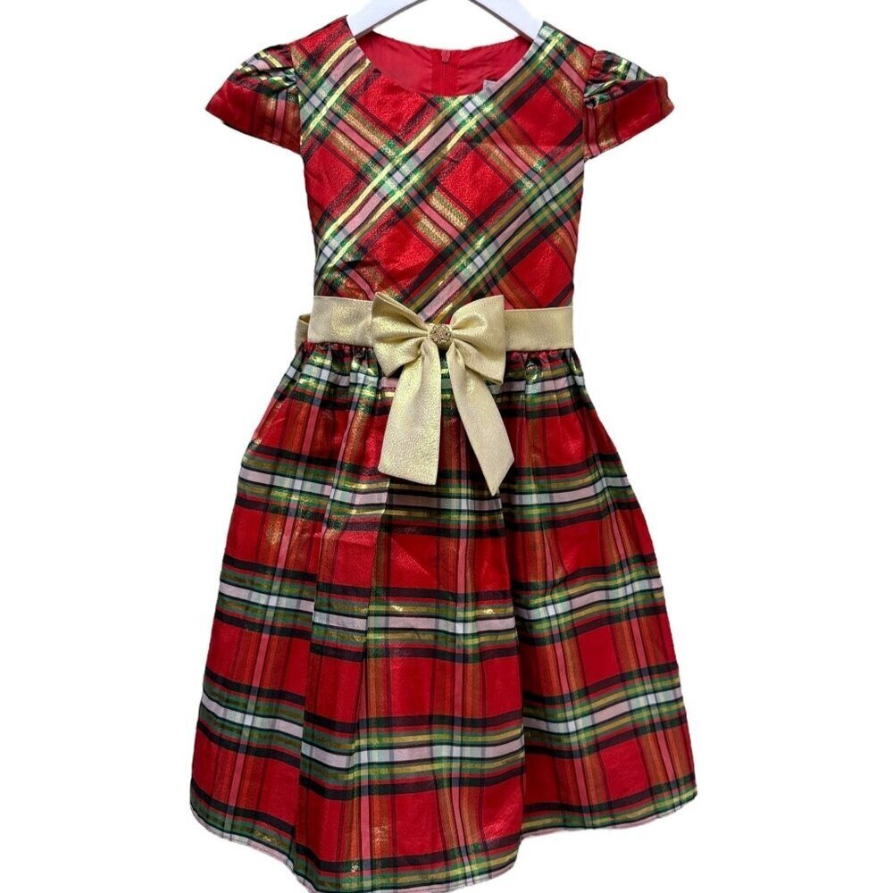 Rare Editions Holiday Dress Girls 6X Red Plaid Gold Bow Christmas Outfit Formal